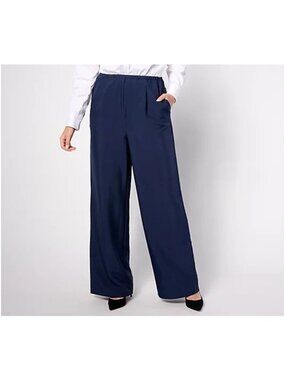 Studio Park x Amy Stran Pants Size Large Regular Wide Leg Pleated Pant Navy Blue